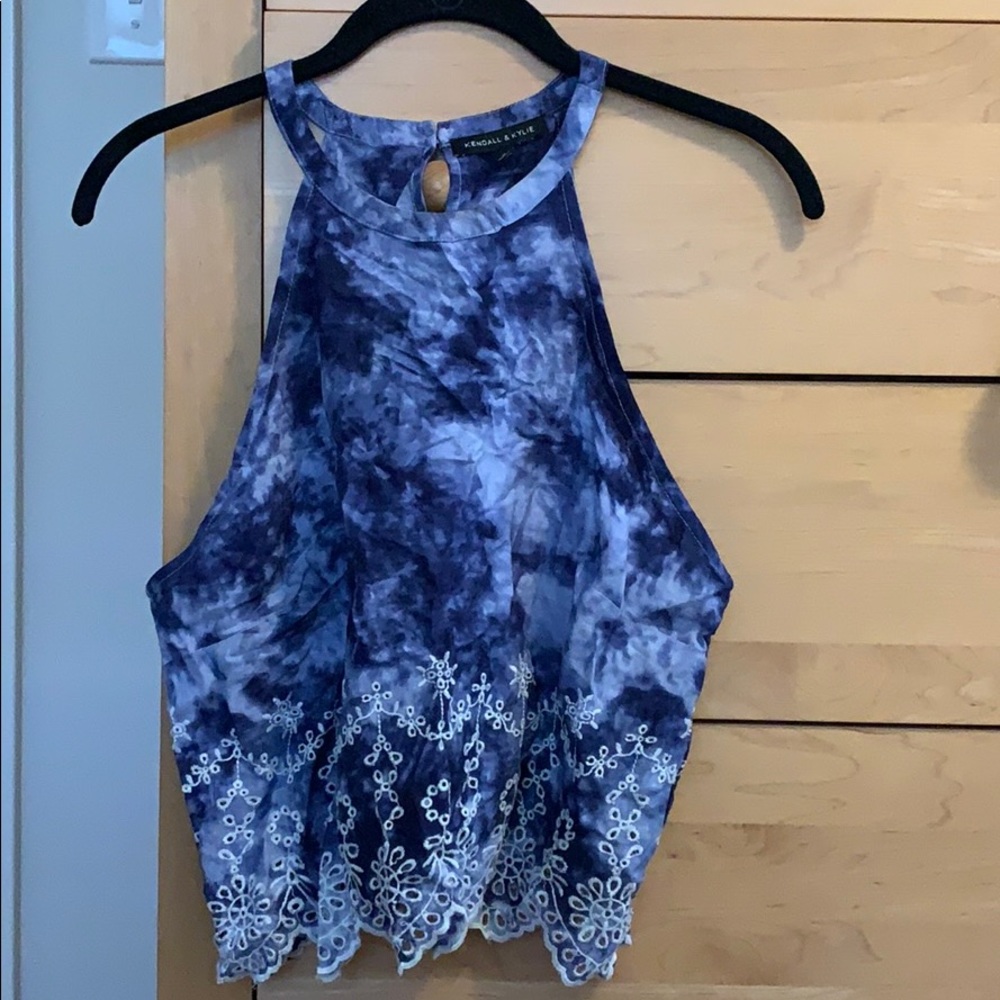 Blue and white tie dye tank top